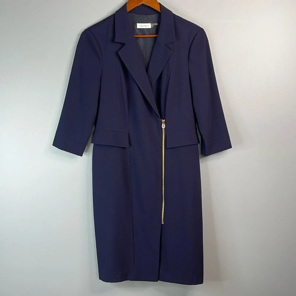 Calvin Klein NWOT Blazer Style Dress Navy Exposed Side Zipper Faux Pockets 8 - Picture 9 of 9